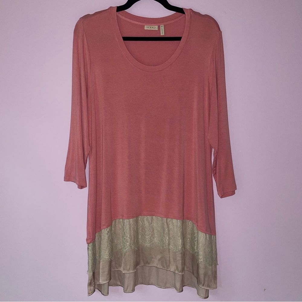 LOGO by Lori Goldstein QVC XLP Blouse 3/4 Sleeve Top Soft Stretch Jersey Knit
